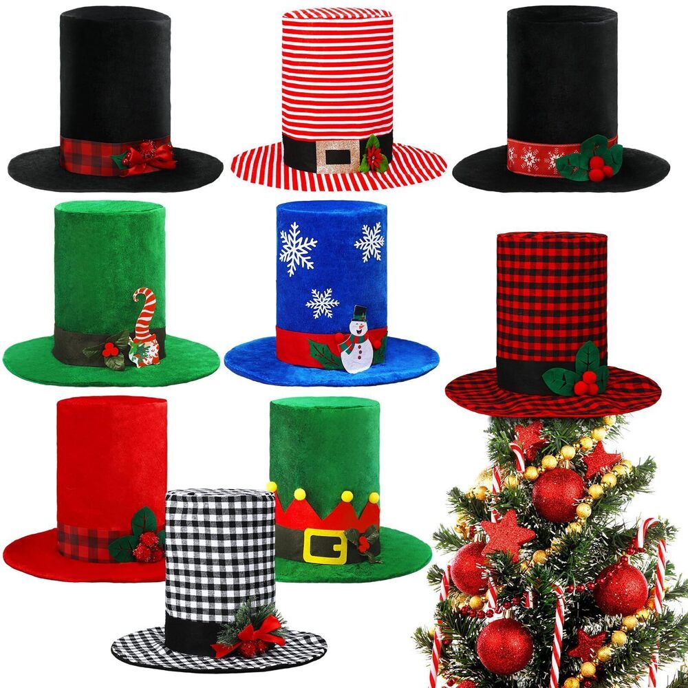 8252 9 Pcs Christmas Snowman Top Hat for Crafts Tree Topper Black Top Hat